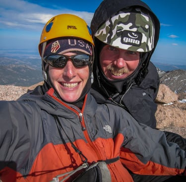 Lisa Foster on the summit of Longs Peak with Jim Detterline