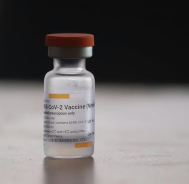 A COVID-19 vaccine vial.