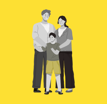 Dessin d'un père et d'une mère avec leur adolescent