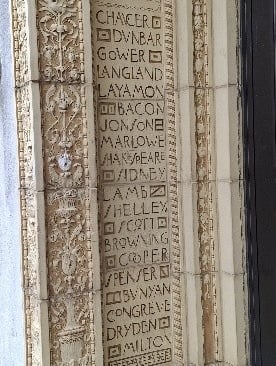 Entrance arch to the library carved with the names of writers