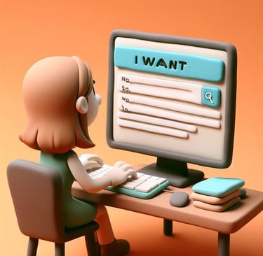 a cartoonish character sitting at a computer desk