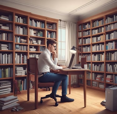 a man sitting at a desk with a laptop computer