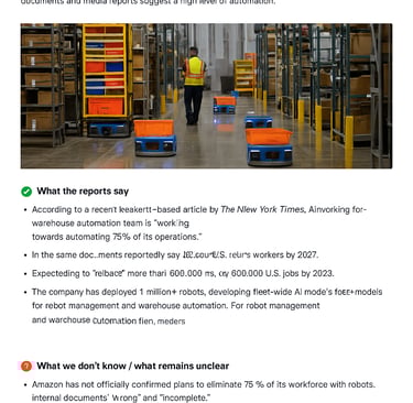 news report of amazon replacing jobs with robots