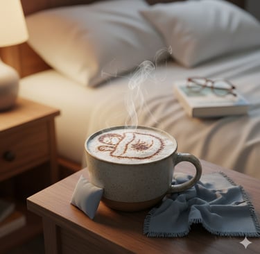 coffee mug with a bed and pillow for nap