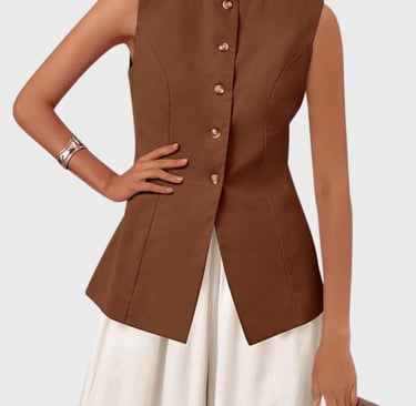 KIRUNDO Blazer Vest for Women Trendy 2025 Dressy Business Casual Summer Button Down Sleeveless Work