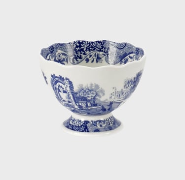 Spode Blue Italian 4.75-Inch Footed Bowl - Decorative Scalloped Edge Serving Bowl with Blue Countrys