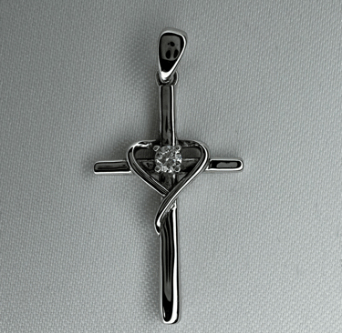 Sterling Silver Cross with Heart Moissanite Pendant