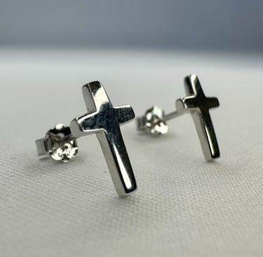 Thick Cross Stud Sterling Silver Earrings