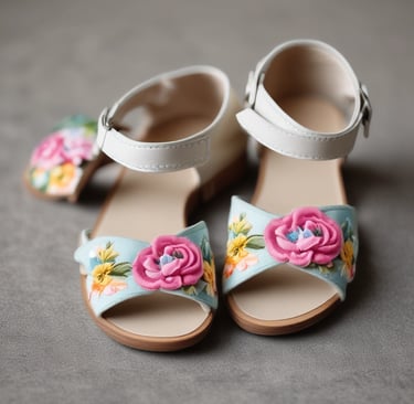 A spacious retail store with bright lighting and neatly arranged clothing and footwear displays. Mannequins wearing children's outfits are prominently featured in the foreground, while various clothes and shoes are organized on racks and shelves throughout the store. People are seen browsing and shopping in the background, adding a lively atmosphere to the setting.