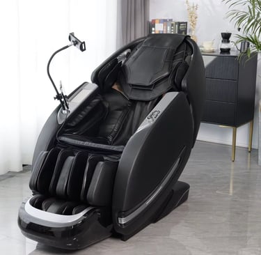 A luxury massage chair with leather upholstery and advanced massage features