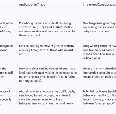 the application and challenges of these principles in triage, the following table provides specific 