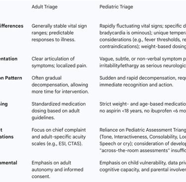 Table 1: Key Differences: Adult vs. Pediatric Triage Considerations