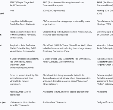 Table 1: Comparative Overview of START, SALT, and RAMP Triage Systems