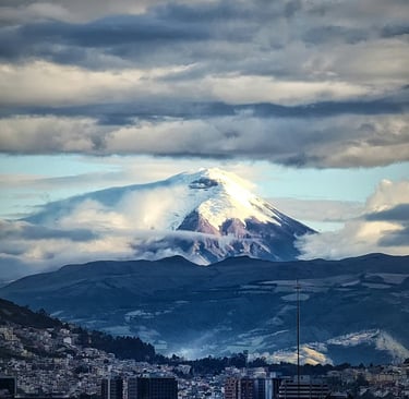 Quito, panoramic view with Cotopaxi volcano