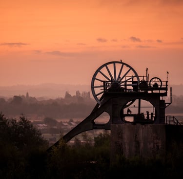 Misty Red Sunrise at Pleasley Pit Headstock