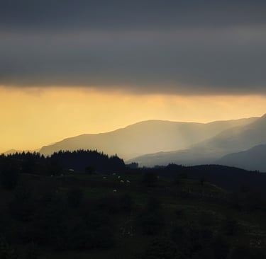 Misty Mountains and Hillscape in Lake District Near Ambleside