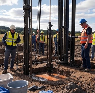 Workers in a borehole drilling site