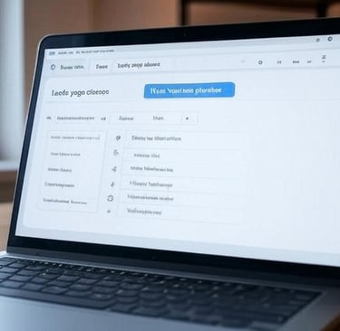 A laptop displaying Google Keyword Planner with local SEO keywords like Leeds yoga classes