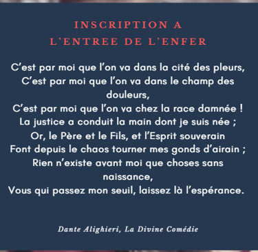 Inscription sur la porte de l'Enfer dans la Divine comédie de Dante