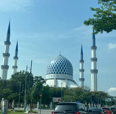 View of dome and minarets of the Blue Mosque in Malaysia 