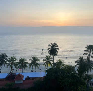 Beachfront view with palm trees