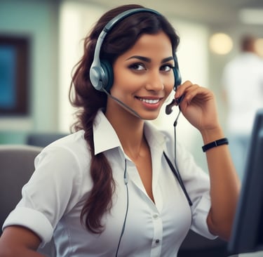 A person stands in a professional setting holding a blue folder. They are wearing a teal blazer over a white shirt and jeans. The background features glass walls and what appears to be a server room with blue lighting, suggesting a technological or business environment.