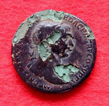 Roman coin with bronze disease