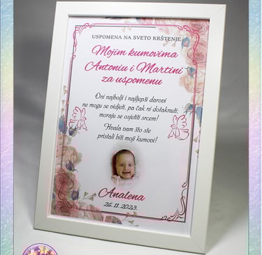 Poklon za kuma i kumu na krštenju s imenom i prigodnim citatom