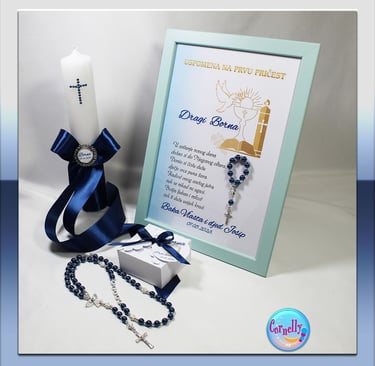 poklon set za prvu pričest sa personaliziranom krunicom 