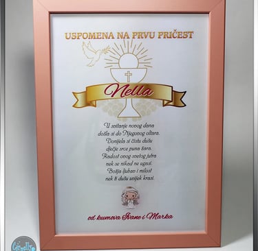 Prvu pričest - Unikatni okvir za s simbolima vjere