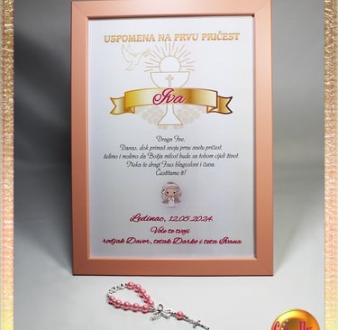 Unikatni okvir za prvu pričest s simbolima vjere i personalizacijom
