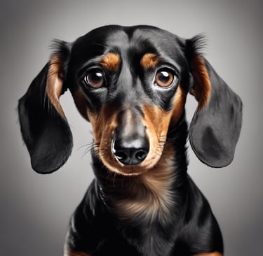 black and brown Dachshund standing in box