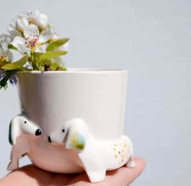 Dachshund Gifts, White Ceramic Planter Porcelain, Flower Pot, Dog Planter, Teckel, Dachshund