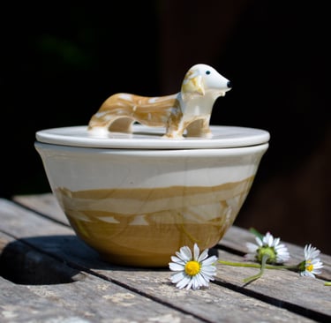 Ceramic Salt Cellar lid dachshund, Pottery sugar bowl Wiener, Dachshund Kitchen Gift, Mother's day, 