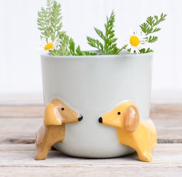 ceramic planter,dog planter,teckel,flower pot ceramic,dachshund planter,succulent pot dog, ummaarte