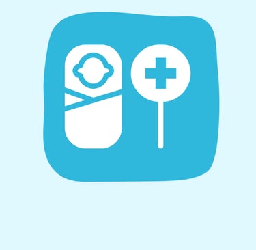 A swaddled baby icon with a healthcare cross