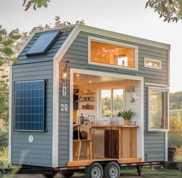 Tiny house on wheels with solar panels