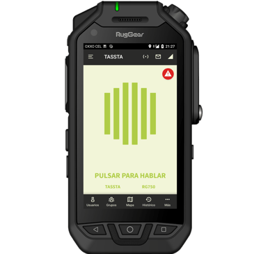radio MCPTT RUGGEAR RG75 con la plataforma tassta