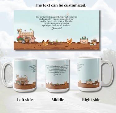 A wide view of the image on the Country Garden Blessings Coffee Mug