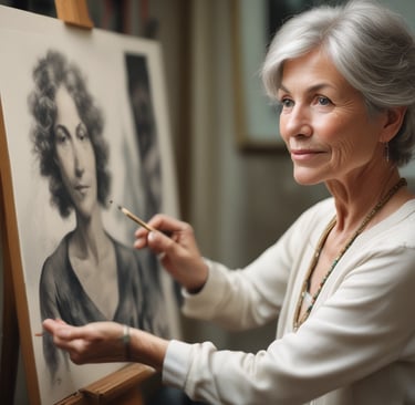 circular photograph or drawing of the artist