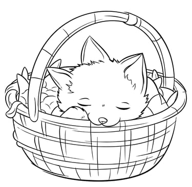 coloriage chat dans panier