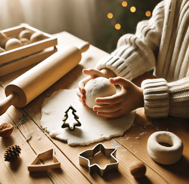a person holding a doughnut and rolling pinwheels