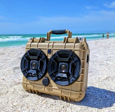 chillantix advernture boombox cranking stick figure on the beach