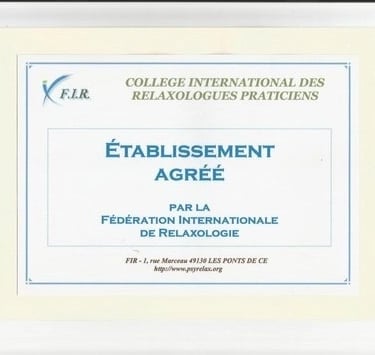 Certificat d'agrément au Collège Internatinal des Relaxologues délivré à Alcyon 86 par la F.I.R.