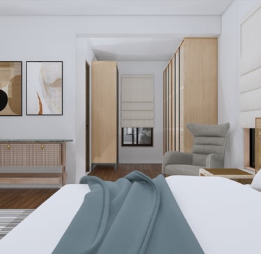 Modern luxury bedroom interiors showcasing comfort and elegance at Fortune Hestia