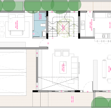 South facing Fortune Hestia villa ground floor plan with spacious living, dining, kitchen and garden