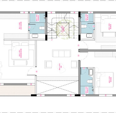 South facing Fortune Hestia villa first floor plan showcasing bedrooms, balcony, and family lounge
