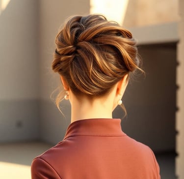 elegant updo caramel highlights