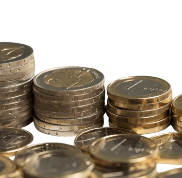 a pile of coins and coins with a stack of coins