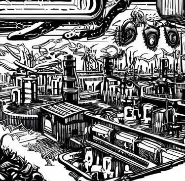 Dark industrial future townscape